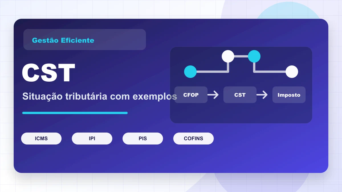 Capa gráfica sobre CST e CSOSN, conectando CFOP, imposto, ICMS, IPI, PIS e COFINS.