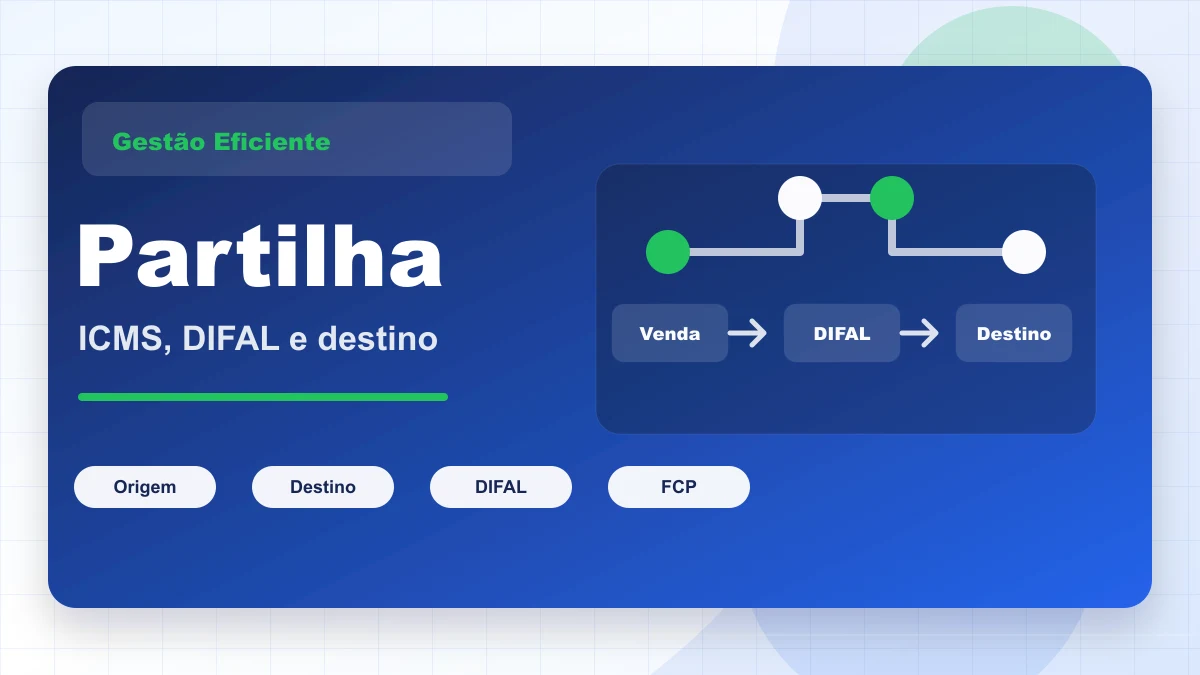 Capa gráfica sobre partilha do ICMS, conectando origem, destino, DIFAL e FCP.